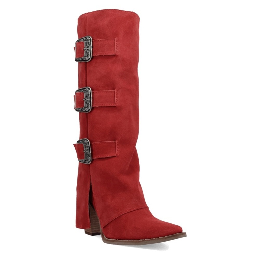NEW Dingo Buckle Bunny Red Suede Leather Tall Western Boot Snip Toe DI2345 6